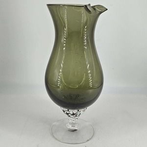Vintage Hand Blown SmokeyArt Glass Footed Wine Decanter Barware 1975 MCM Sasaki